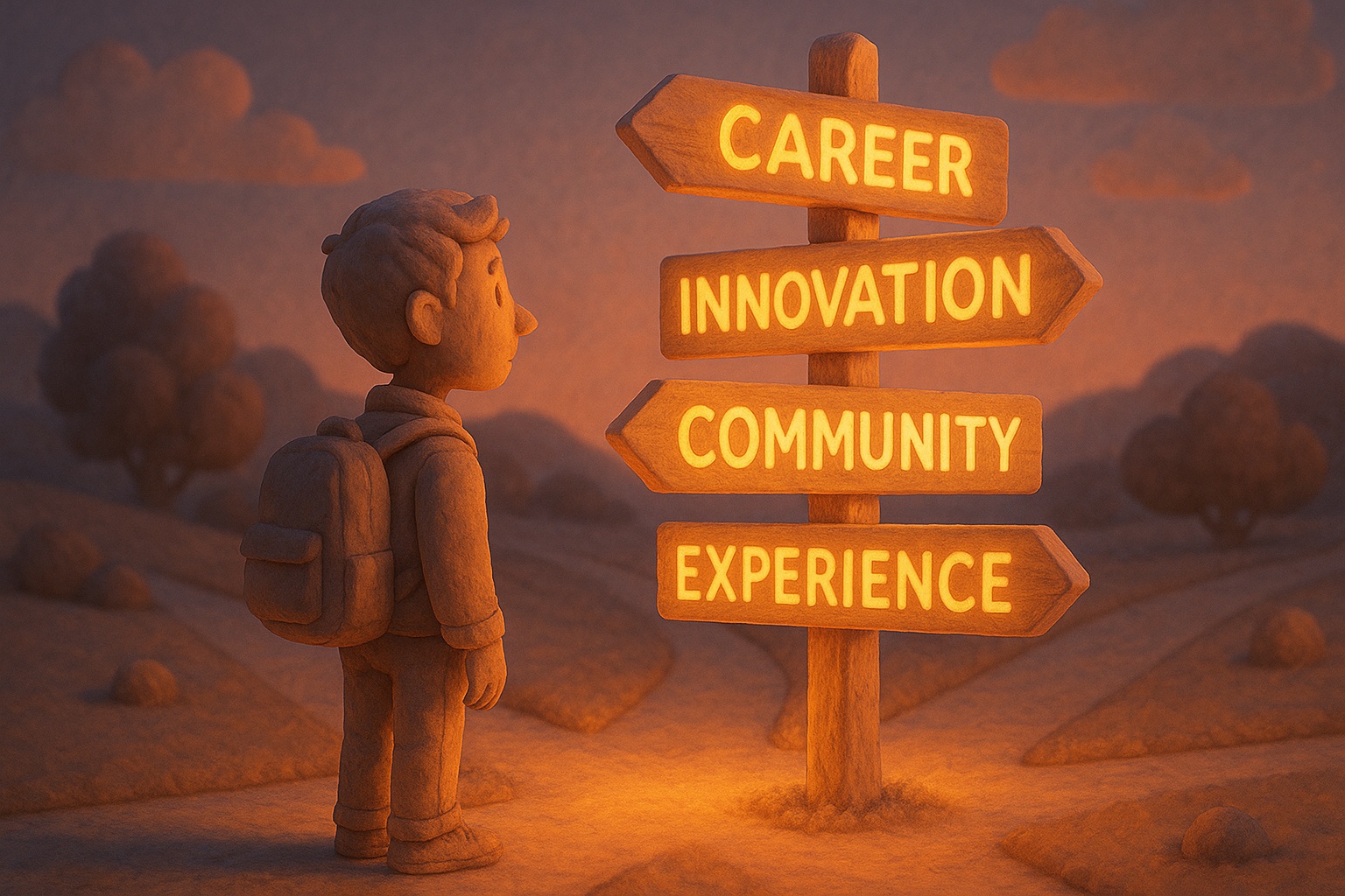 Student in front of a crossroad