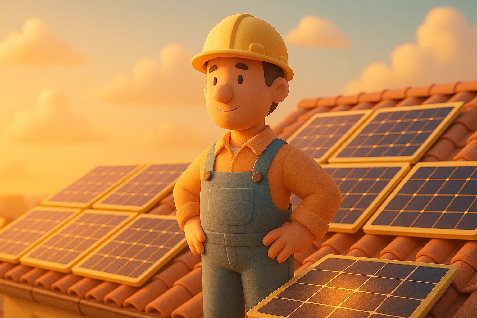 solar panels and a worker